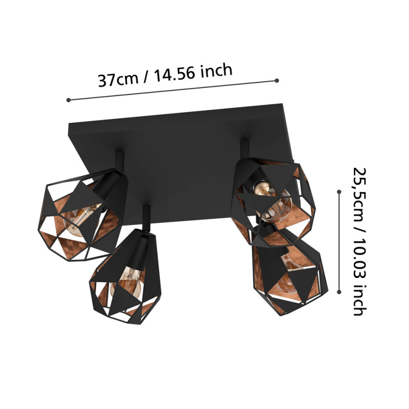 Spot Carton 7 noir et cuivre E27 4 x 40 W EGLO