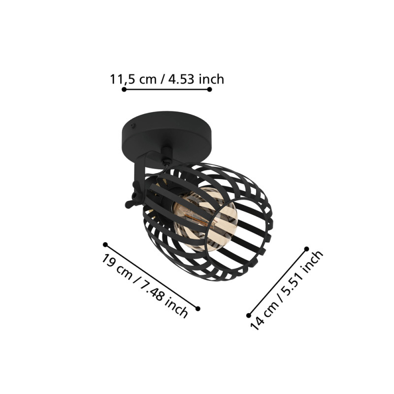 Spot Girona noir et laiton E27 40 W EGLO