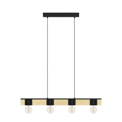 Suspension Bailrigg noire et bois E27 4 x 40 W EGLO