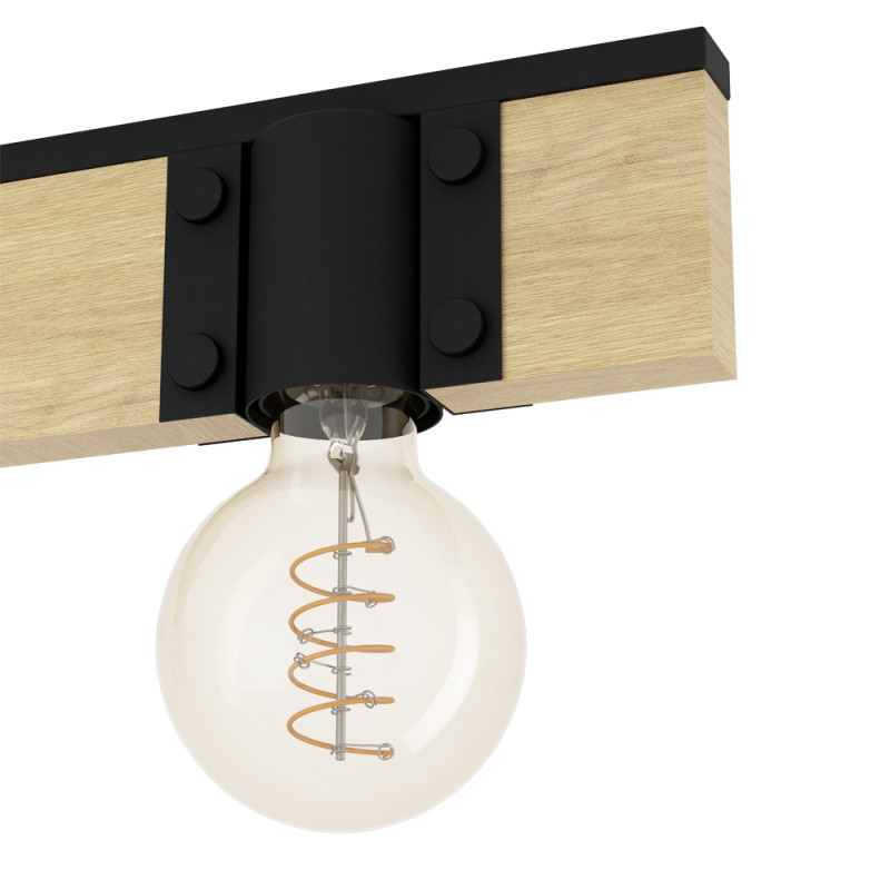 Suspension Bailrigg noire et bois E27 4 x 40 W EGLO
