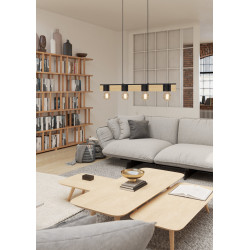 Suspension Bailrigg noire et bois E27 4 x 40 W EGLO