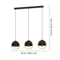 Suspension Callow noire et bois E27 3 x 40 W EGLO