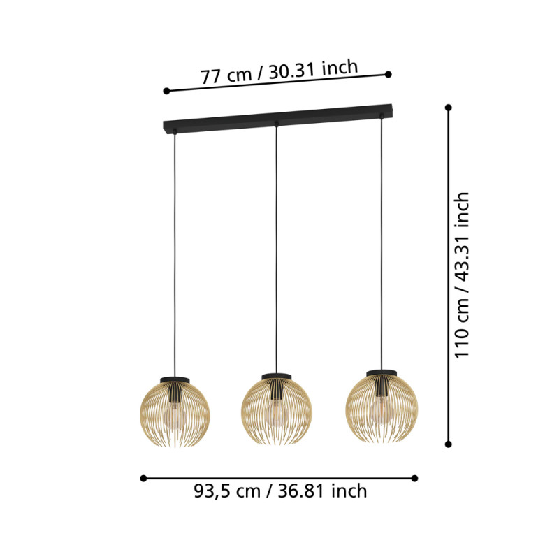 Suspension Venezuela noire et or E27 3 x 40 W EGLO