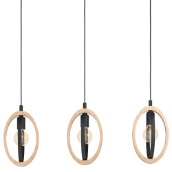 Suspension Basildon noire et bois E27 3 x 40 W EGLO