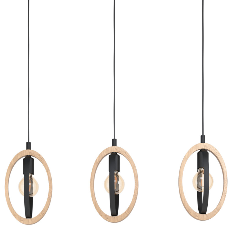 Suspension Basildon noire et bois E27 3 x 40 W EGLO