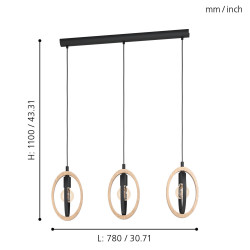 Suspension Basildon noire et bois E27 3 x 40 W EGLO
