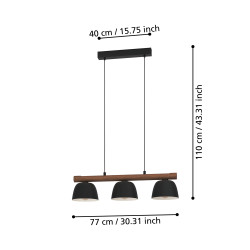 Suspension Sherburn noire et bois E27 3 x 40 W EGLO