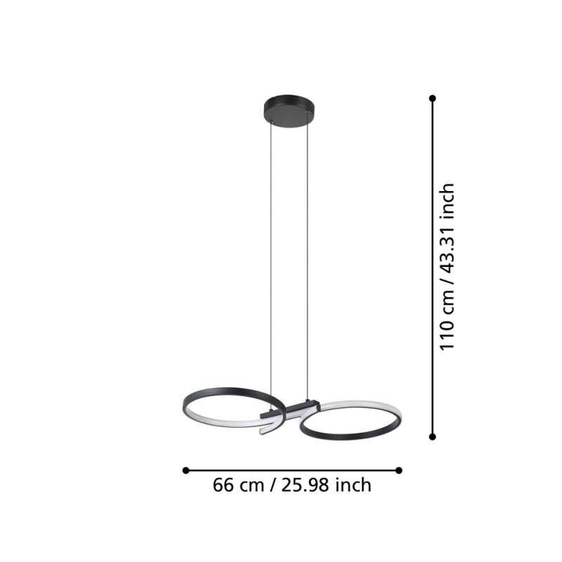 Suspension LED Serpins noire 66 x 30 cm 21 W EGLO
