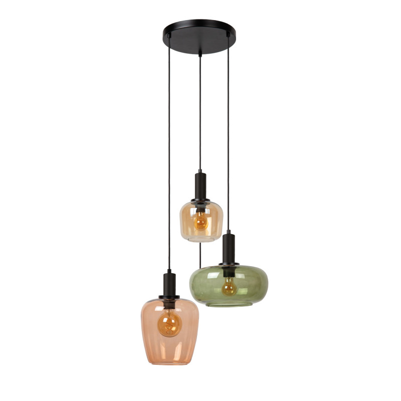 Suspension Ilona ambre et verte Ø 51 cm E27 3 x 40 W LUCIDE Suspension Ilona ambre et verte Ø 51 cm E27 3 x 40 W LUCIDE