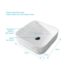 Vasque à poser carrée Effet Marbre blanc | AURLANE Vasque à poser carrée Effet Marbre blanc | AURLANE