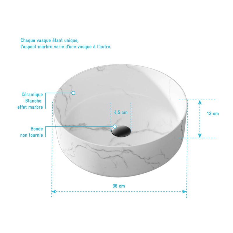 Vasque Ronde Effet Marbre Blanc | AURLANE Vasque Ronde Effet Marbre Blanc | AURLANE