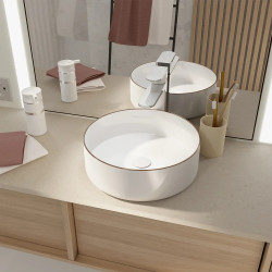Vasque Ronde Blanc Mat & Or Rose – Design Élégant | AURLANE Vasque Ronde Blanc Mat & Or Rose – Design Élégant | AURLANE