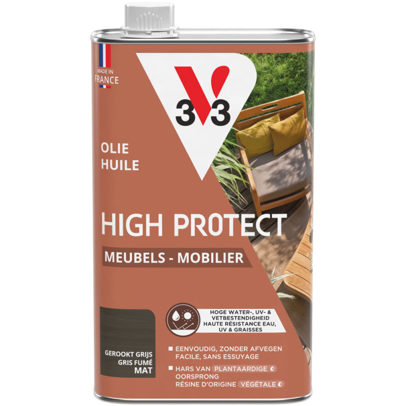 Huile V33 High Protect Gris Fumé 1L pour Meuble Jardin | V33