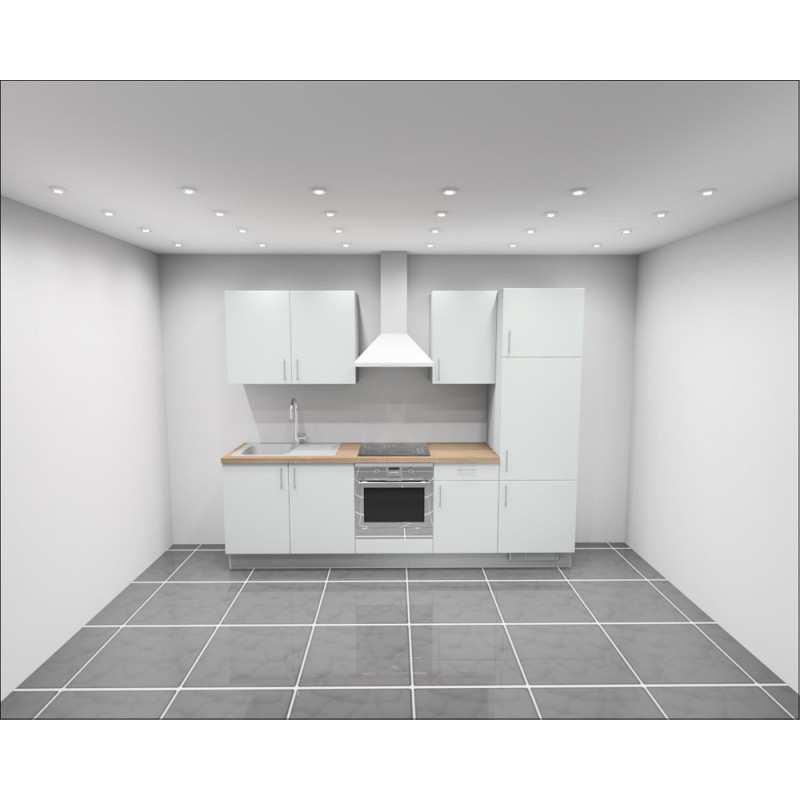 Bloc cuisine blanc alpin droit avec pack électroménager 270 cm K-LITA