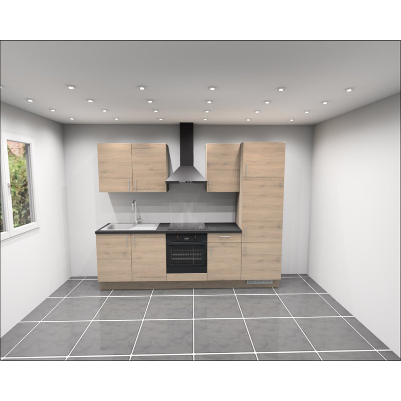 Bloc cuisine chêne San Remo droit avec pack électroménager 270 cm K-LITA