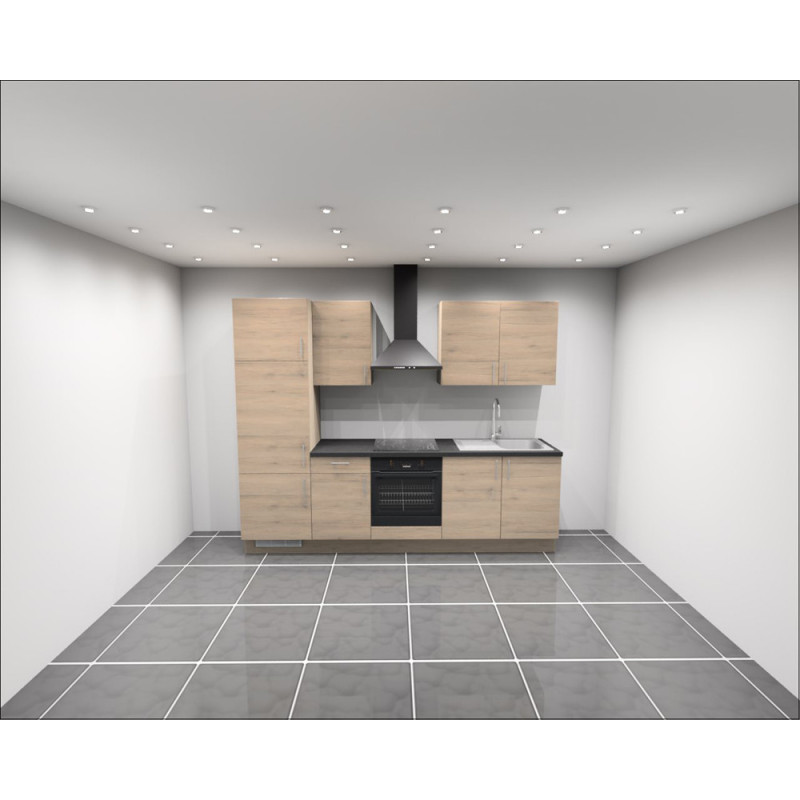 Bloc cuisine chêne San Remo gauche avec pack électroménager 270 cm K-LITA