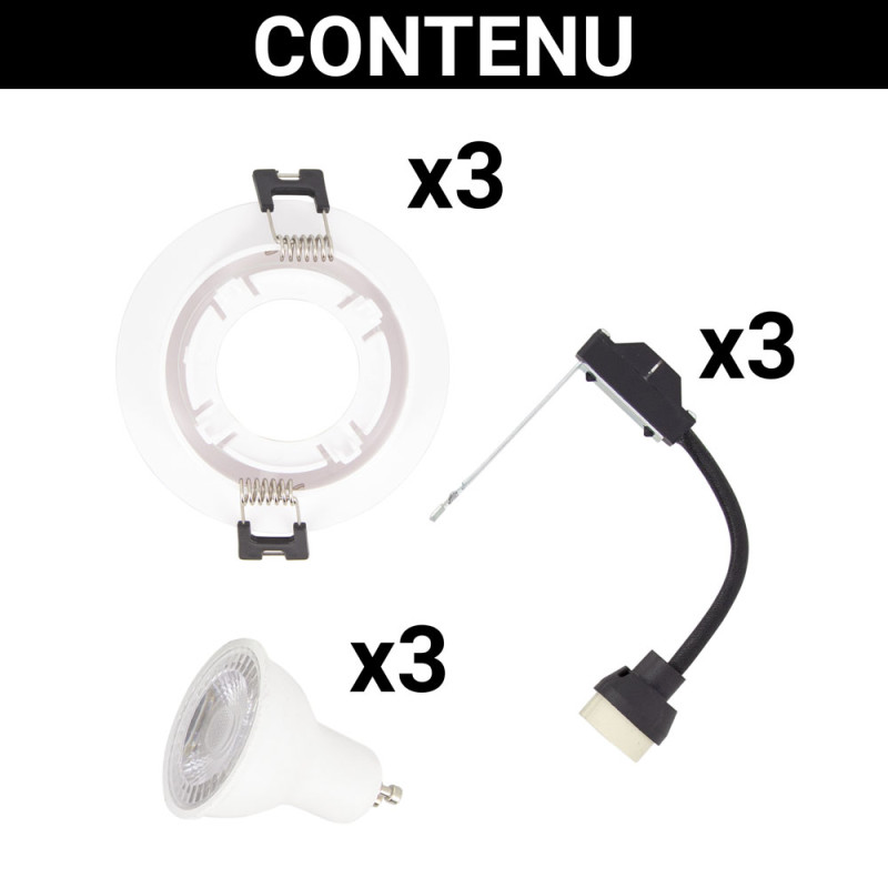 Spot encastrable LED blanc GU10 blanc chaud IP20 345 lm 5 W 3 pièces