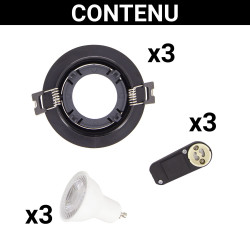 Spot encastrable LED noir GU10 blanc chaud IP20 345 lm 5 W 3 pièces