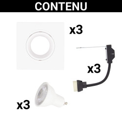 Spot encastrable LED carré blanc GU10 blanc chaud IP20 345 lm 5 W 3 pièces