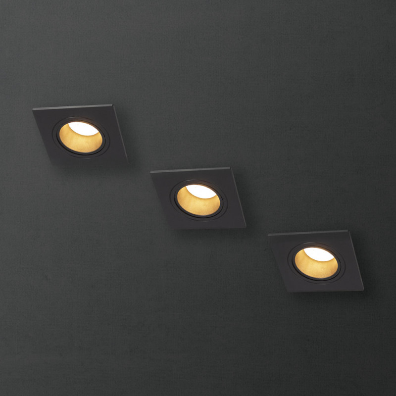 Spot encastrable LED carré noir GU10 blanc chaud IP20 345 lm 5 W 3 pièces