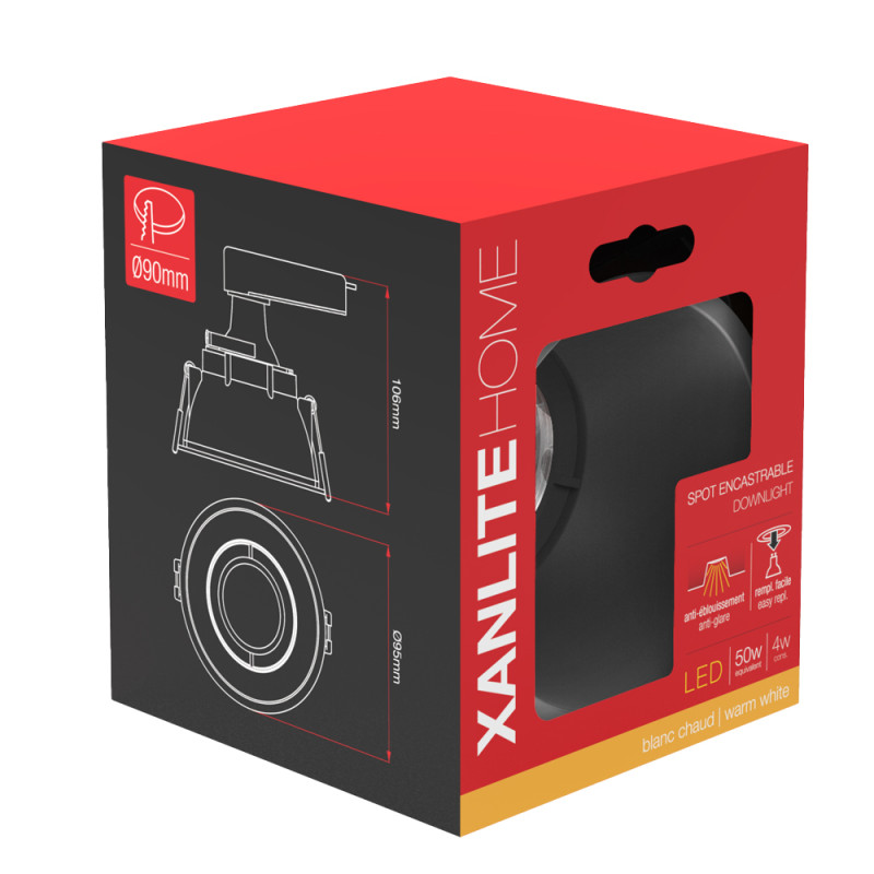 Spot encastrable LED noir GU10 blanc chaud IP20 320 lm 5 W