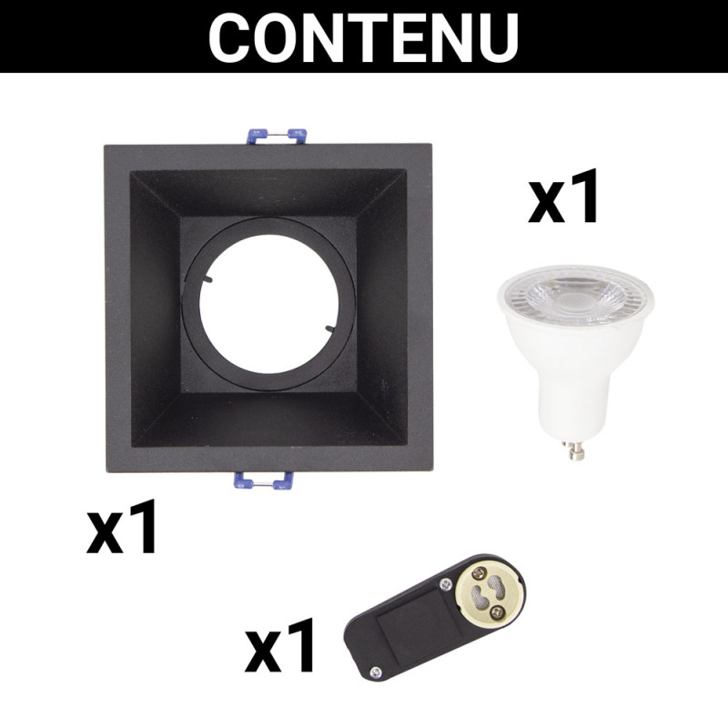 Spot encastrable LED carré noir GU10 blanc chaud IP20 345 lm 5 W