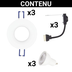 Spot encastrable LED aluminium blanc GU10 blanc neutre IP44 345 lm 5 W 3 pièces