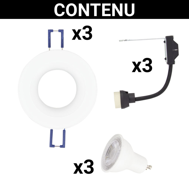 Spot encastrable LED aluminium blanc GU10 blanc neutre IP44 345 lm 5 W 3 pièces