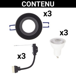 Spot encastrable LED aluminium noir GU10 blanc neutre IP44 345 lm 5 W 3 pièces