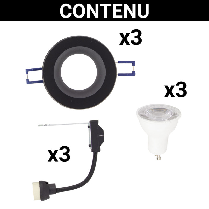 Spot encastrable LED aluminium noir GU10 blanc neutre IP44 345 lm 5 W 3 pièces