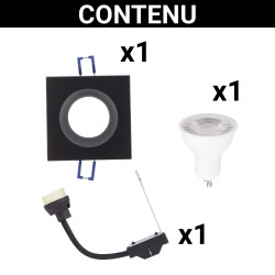 Spot encastrable LED carré aluminium noir GU10 blanc neutre IP44 345 lm 5 W