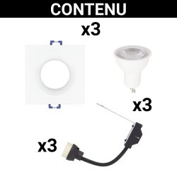 Spot encastrable LED carré aluminium blanc GU10 blanc neutre IP44 345 lm 5 W 3 pièces