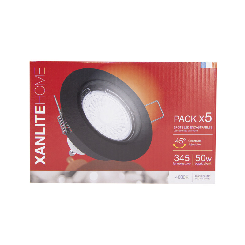 Spot encastrable LED noir GU10 blanc neutre IP20 345 lm 5 W 5 pièces