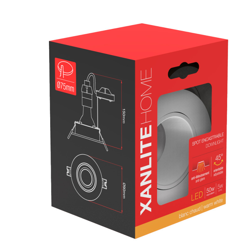 Spot encastrable LED blanc GU10 blanc chaud IP20 345 lm 5 W