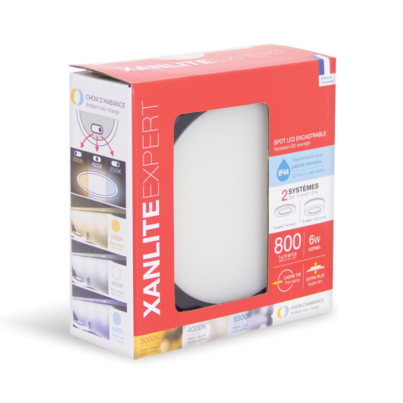 Spot encastrable LED Downlight noir blanc dimmable IP44 800 lm 8 W