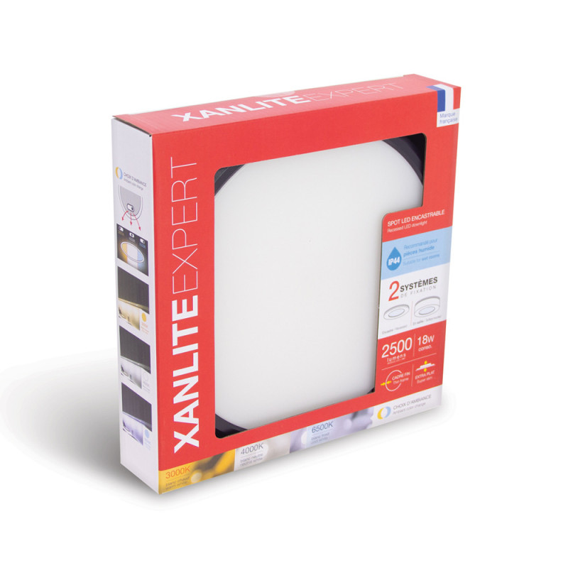 Spot encastrable LED Downlight noir blanc dimmable IP44 2500 lm 12 W