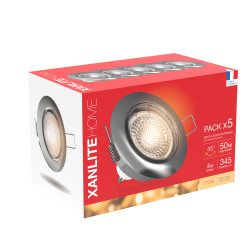 Spot encastrable LED acier brossé GU10 blanc chaud IP20 345 lm 5 W 5 pièces