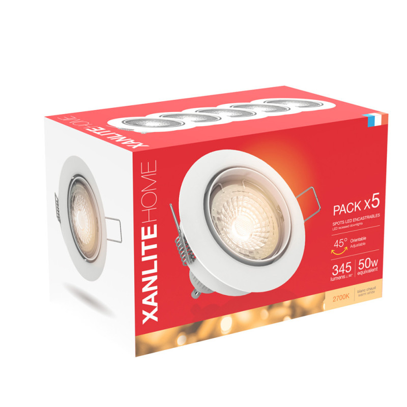 Spot encastrable LED blanc GU10 blanc chaud IP20 345 lm 5 W 5 pièces