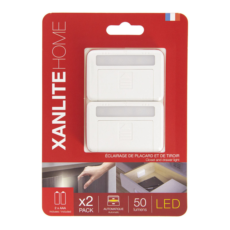 Lampe pour placard LED sur batterie avec détecteur de mouvement 50 lm 2 pièces XANLITE