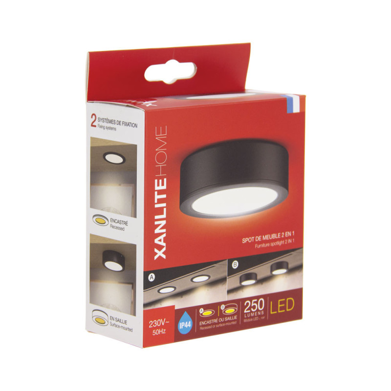 Spot de meuble LED noir blanc dimmable 250 lm 3 W XANLITE