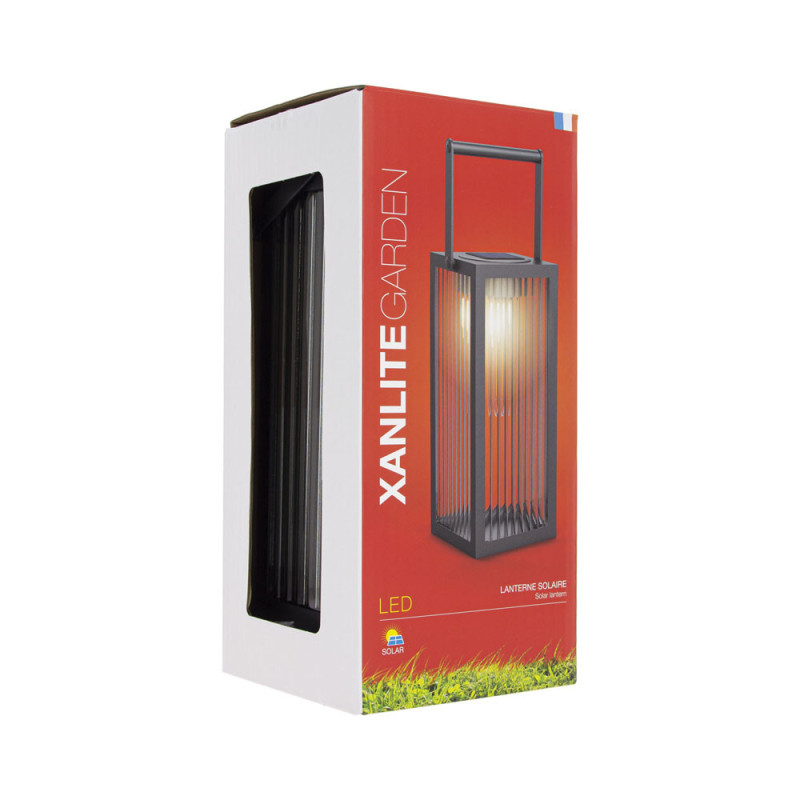 Lanterne LED solaire en verre ciselé et métal noire XANLITE