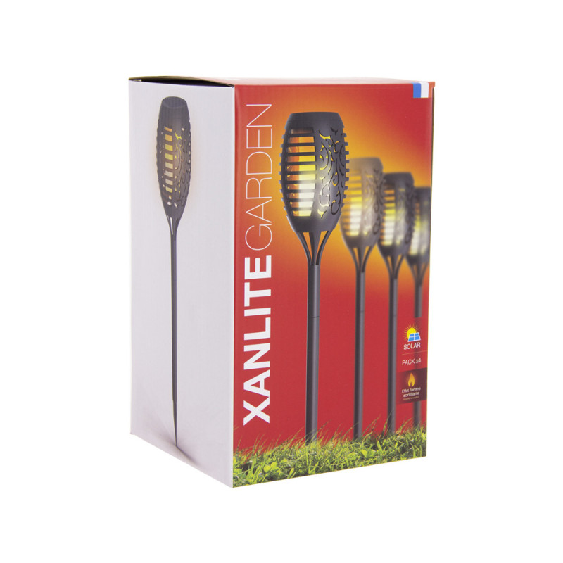 Poteau LED solaire avec effet flamme 1 W 4 pièces XANLITE