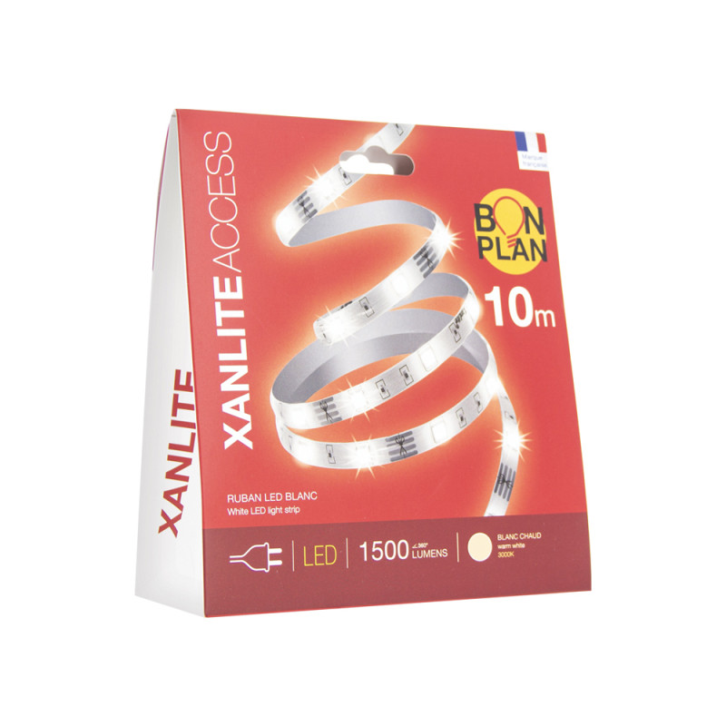Ruban LED blanc chaud IP20 1000 lm 10 m 18 W XANLITE