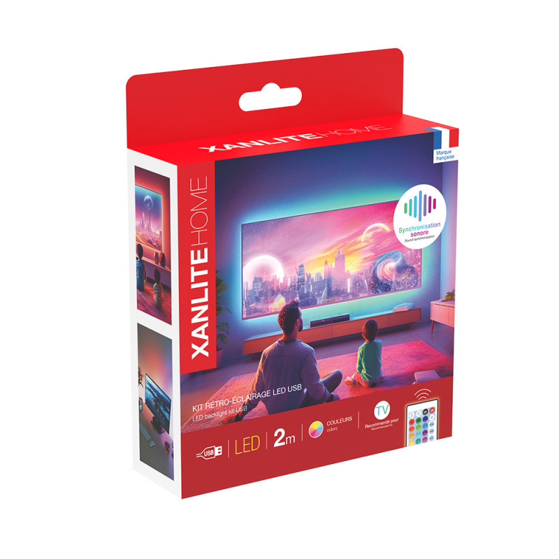 Ruban LED RGB USB avec synchronisation musicale IP20 2 m 4 W XANLITE