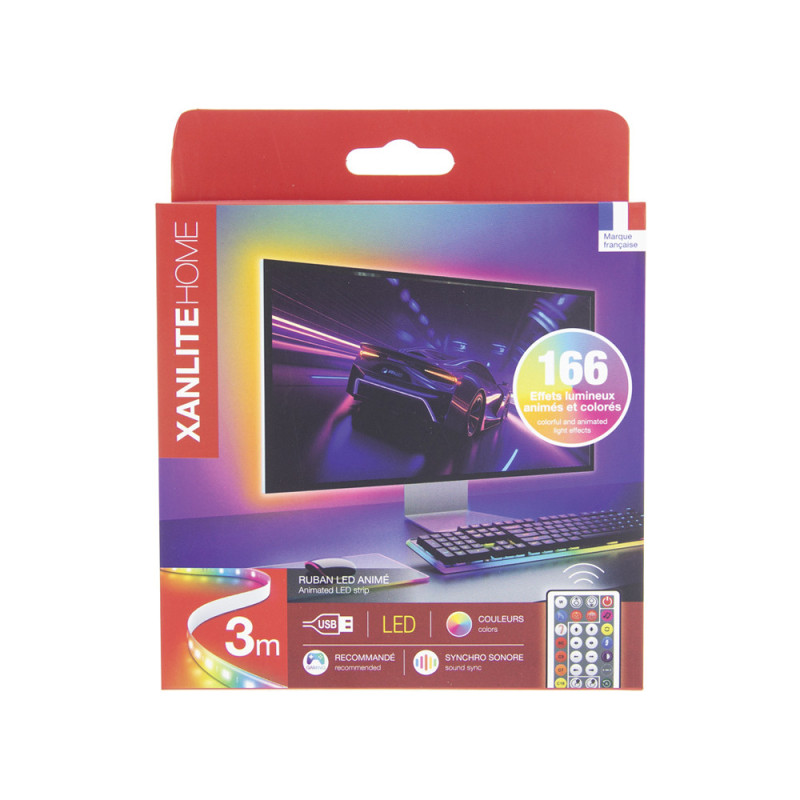 Ruban LED RGB USB avec synchronisation musicale IP20 3 m 4 W XANLITE