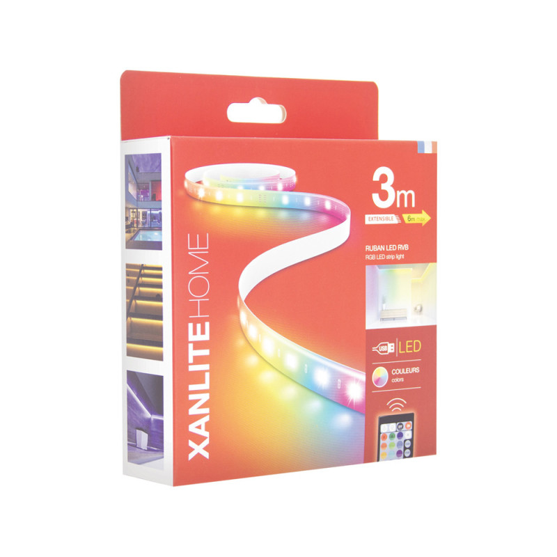 Ruban LED RGB USB extensible IP20 3 m 4 W XANLITE