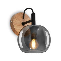 Applique en bois et verre fumé E14 10 W BRILONER