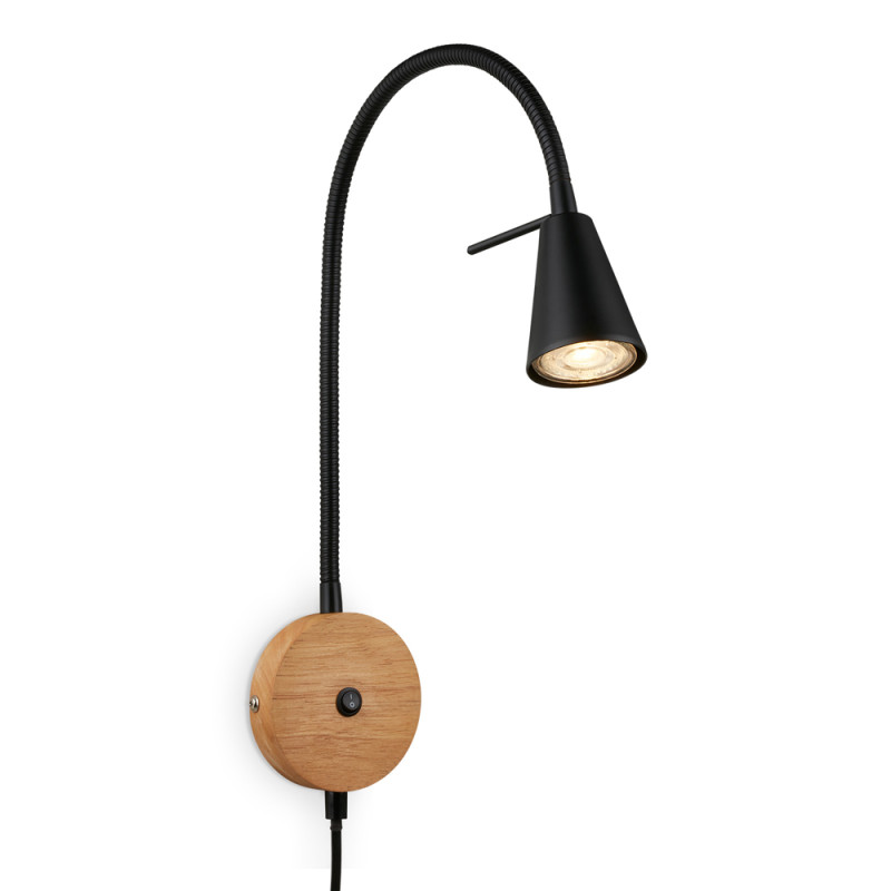 Applique LED bois et noire avec bras flexible GU10 4