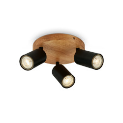Spot Vintage avec base en bois noir GU10 3 x 9 W BRILONER