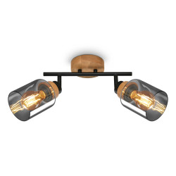 Spot rond en bois et verre fumé E27 2 x 10 W BRILONER